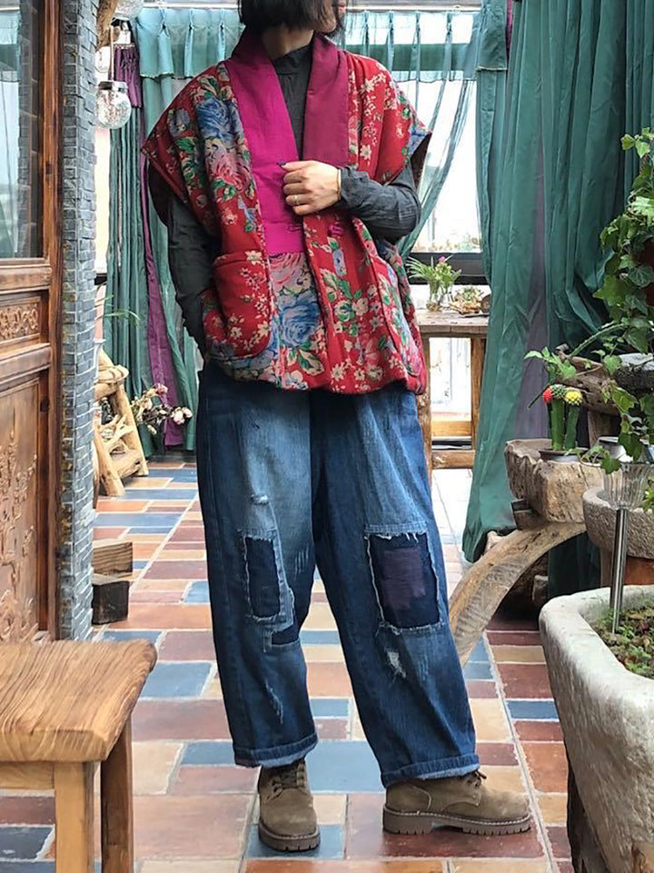 Etnik Patchwork Keten Yelek