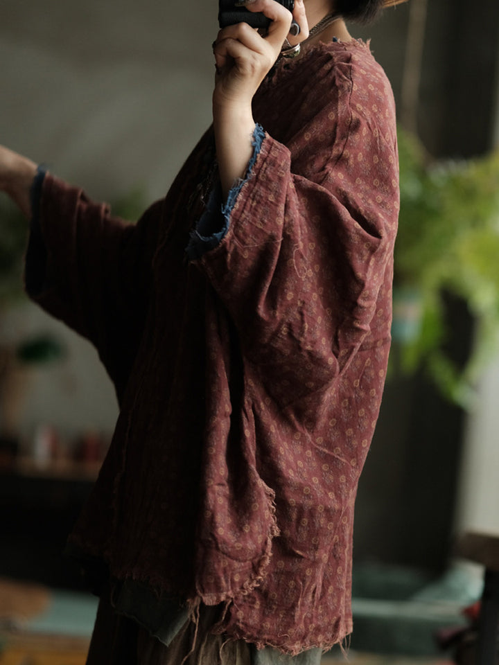 Women's Vintage Cotton Blouse | Relaxed Raw-Edge Oversized Top – görsel 5
