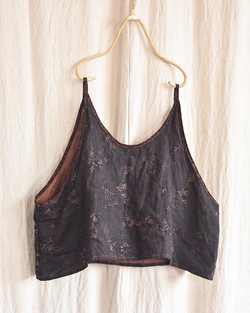 Vintage Bloom Askılı Crop Bluz