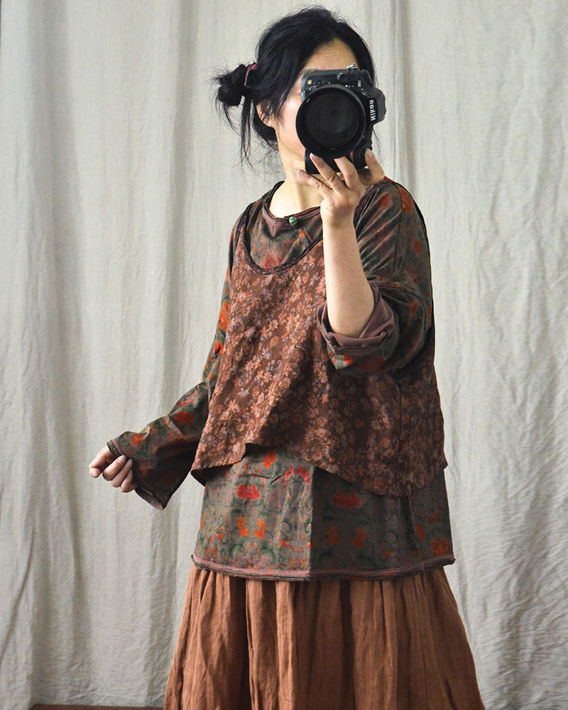 Vintage Bloom Askılı Crop Bluz