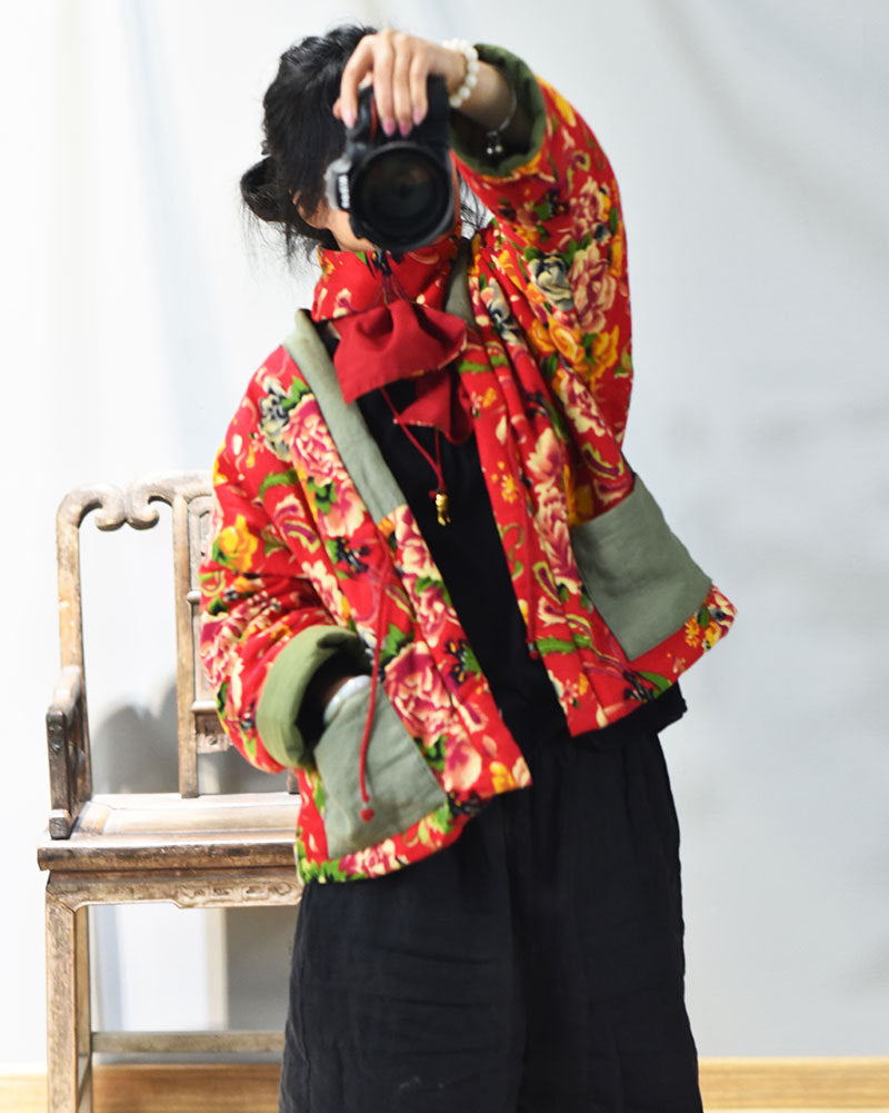 Vintage Patchwork Çiçekli Kapitone Ceket