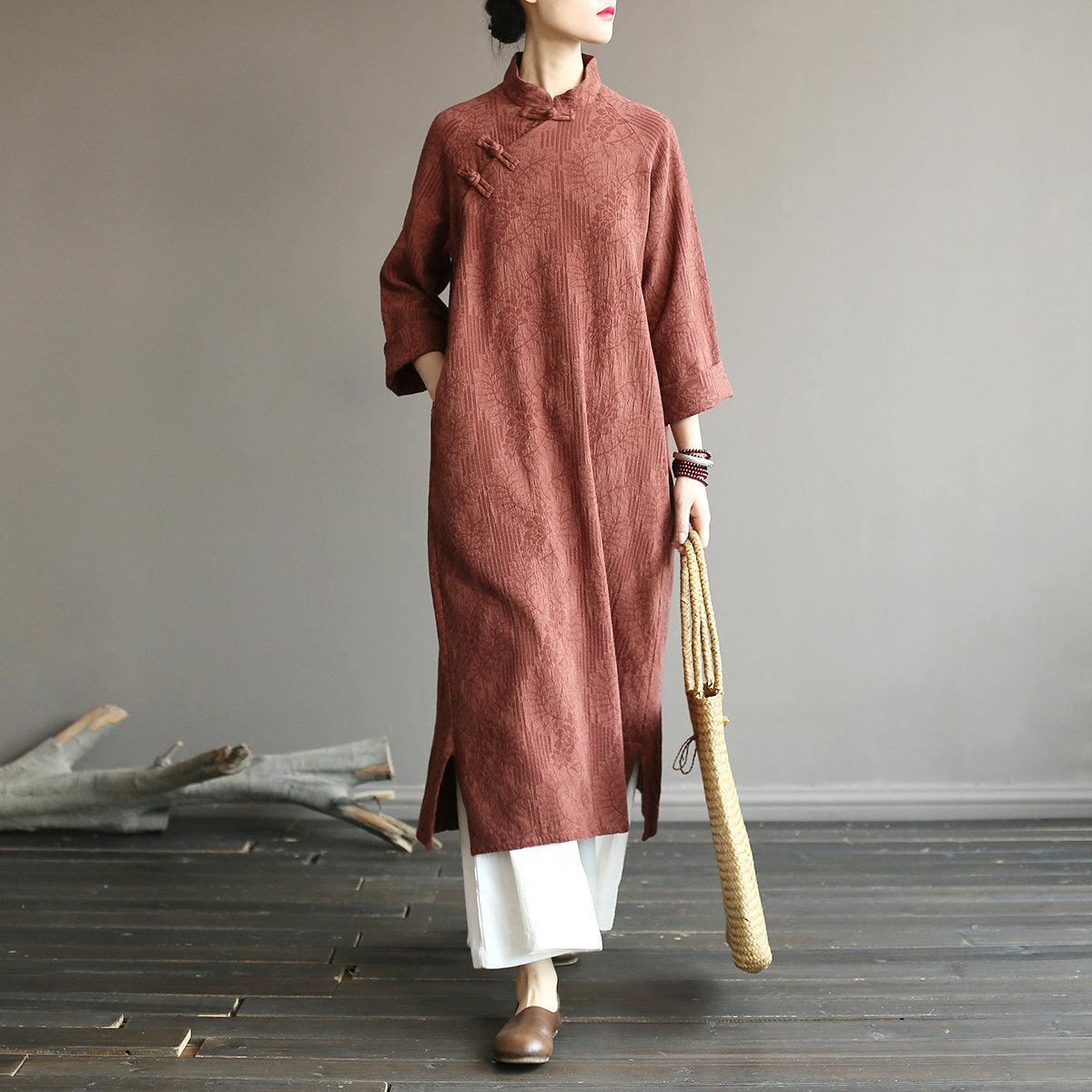 Vintage Jakarlı Midi Robe