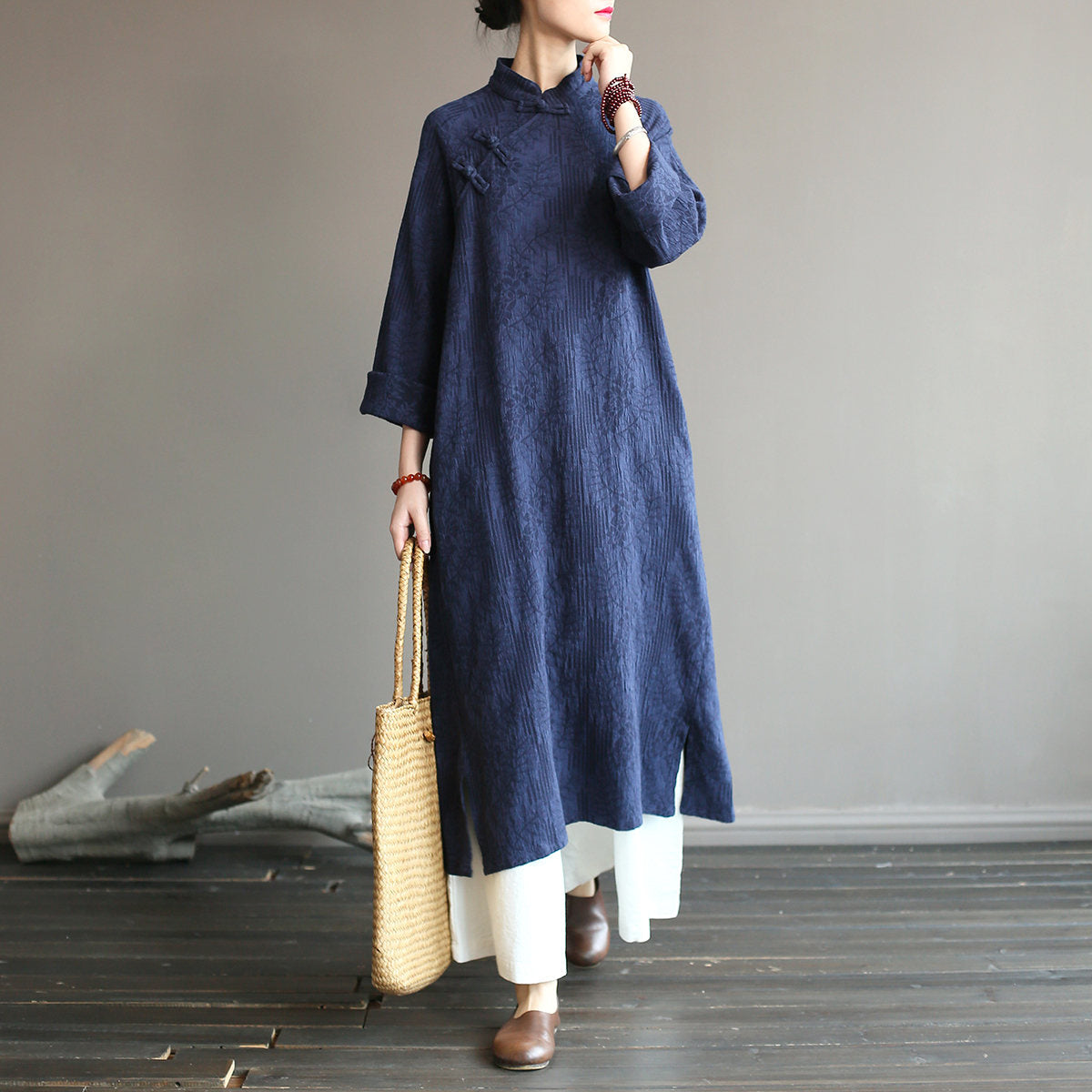 Vintage Jakarlı Midi Robe