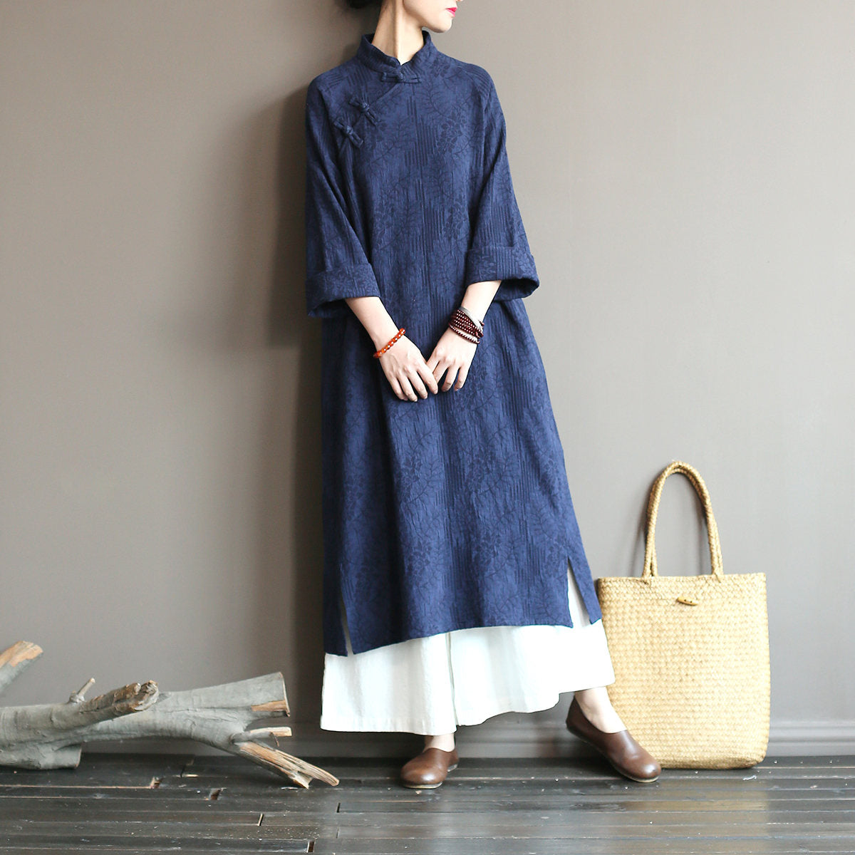 Vintage Jakarlı Midi Robe