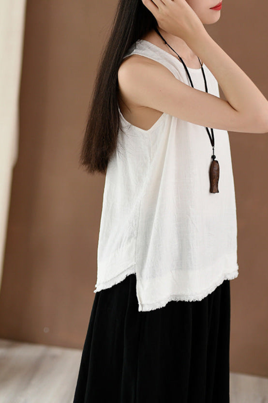 Vintage Breeze Keten Kolsuz Bluz