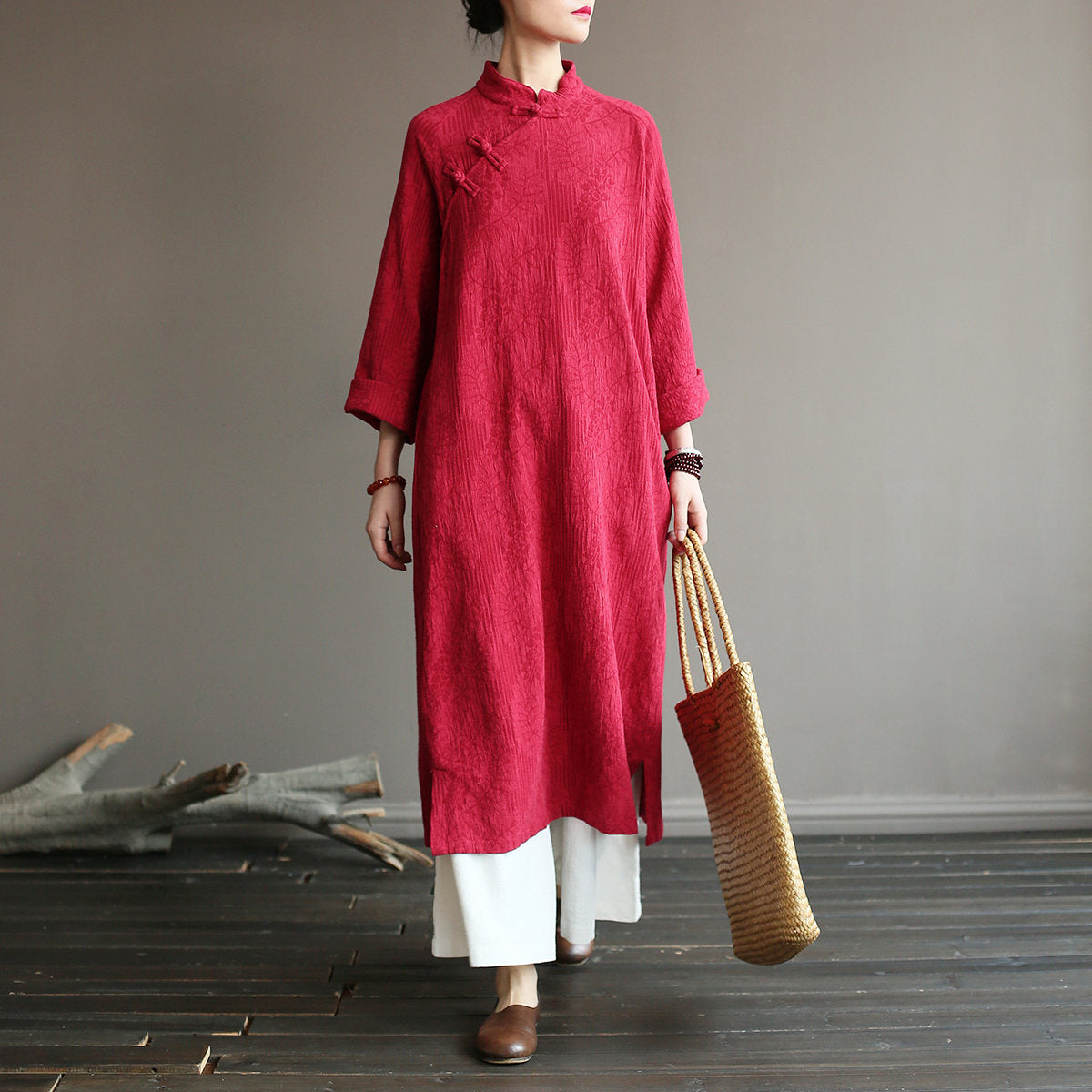 Vintage Jakarlı Midi Robe