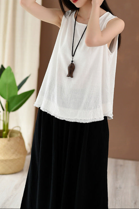 Vintage Breeze Keten Kolsuz Bluz