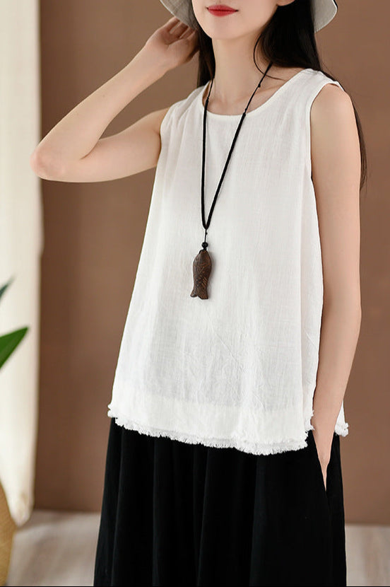 Vintage Breeze Keten Kolsuz Bluz