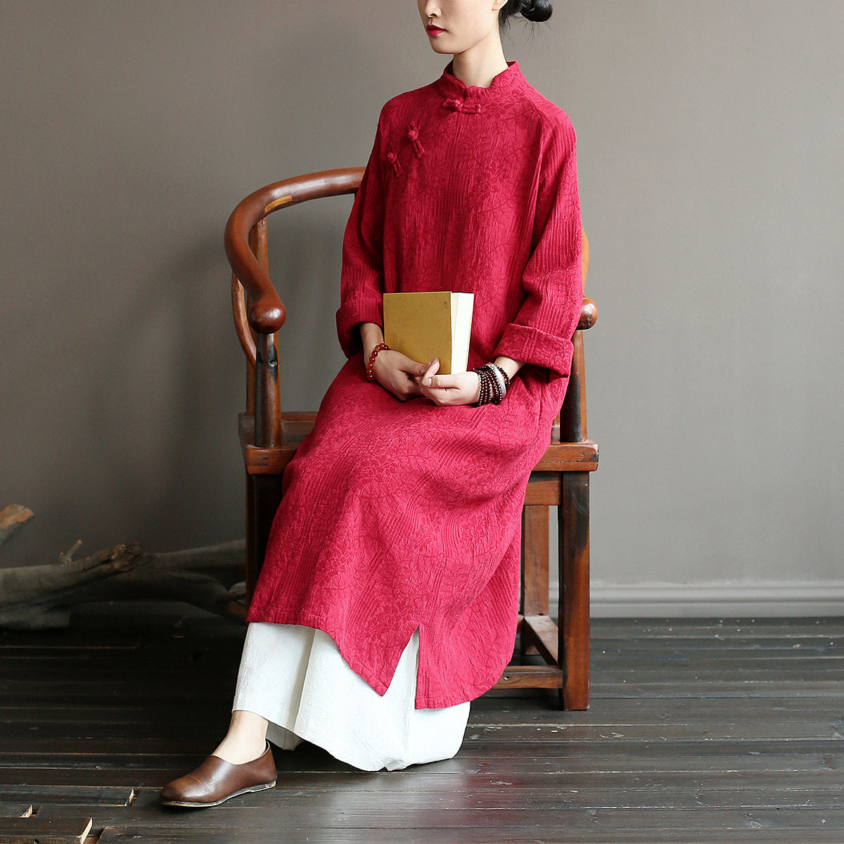 Vintage Jakarlı Midi Robe