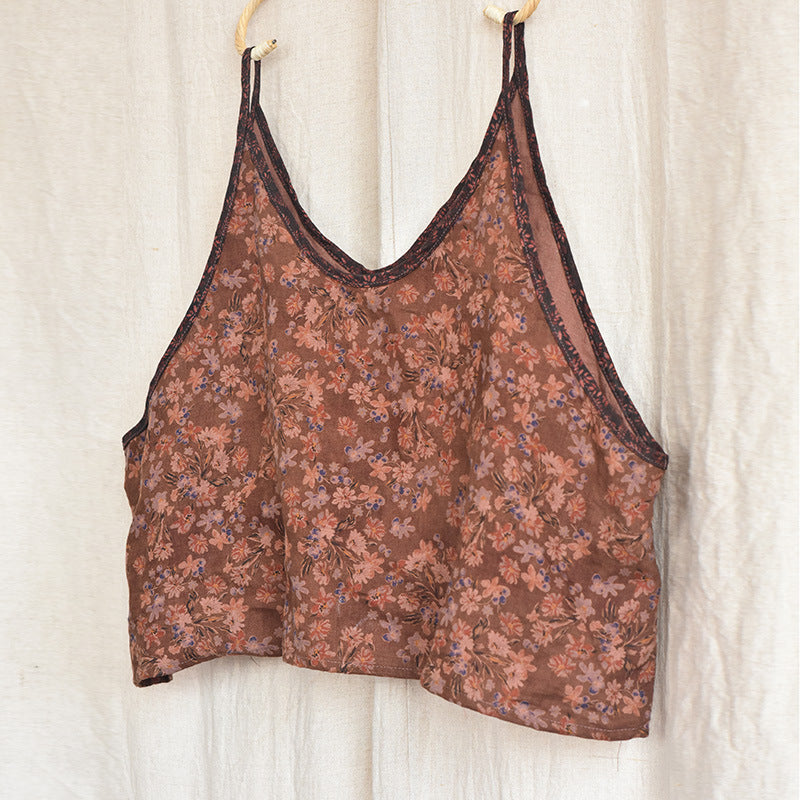 Vintage Bloom Askılı Crop Bluz