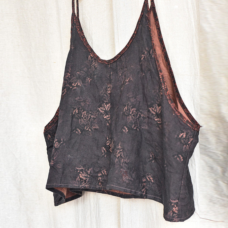 Vintage Bloom Askılı Crop Bluz