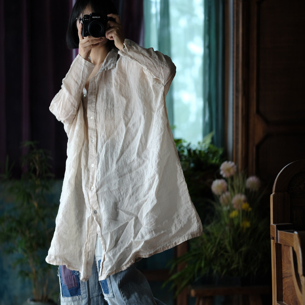 Vintage Oversize Keten Gömlek