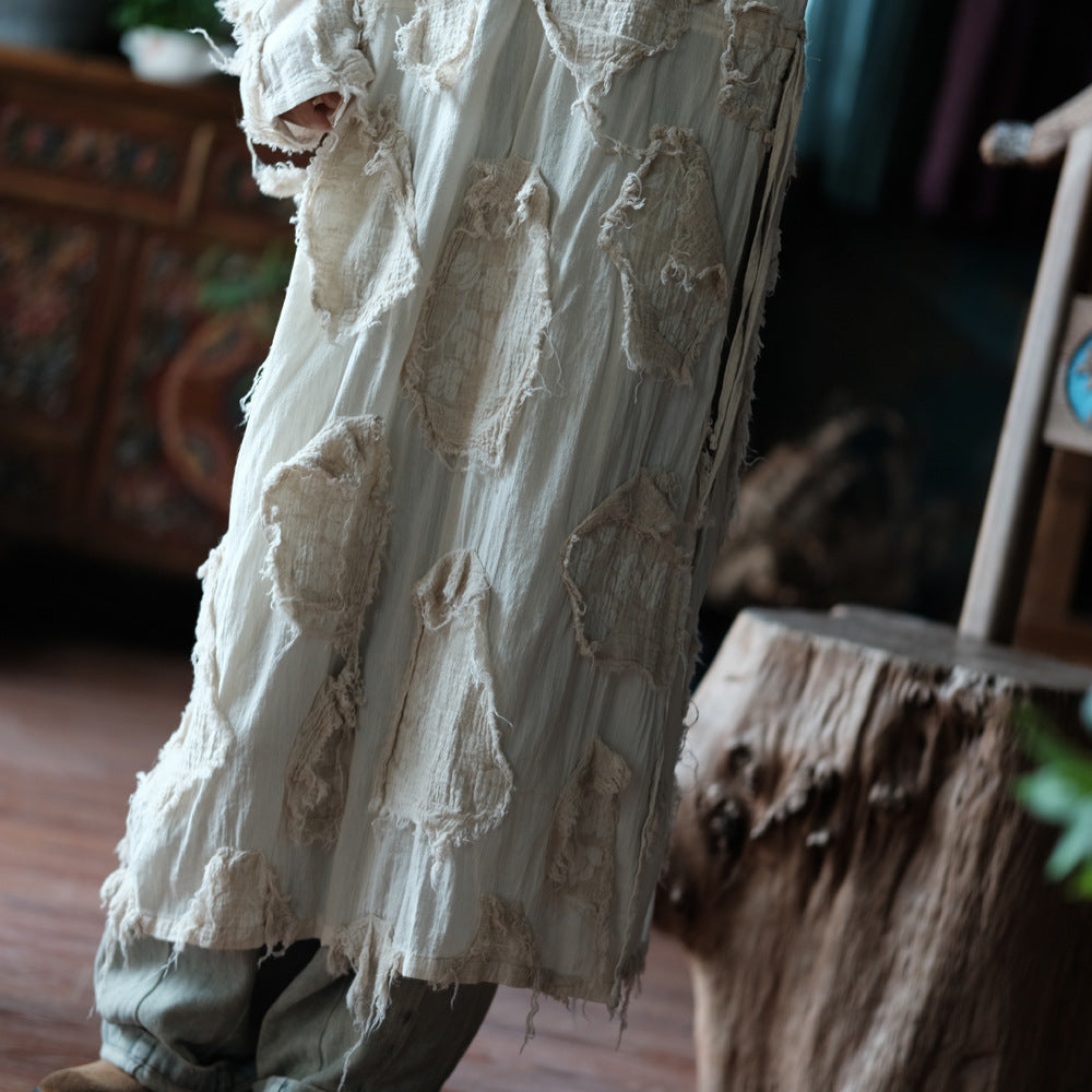 Ekru Patchwork Tunik Elbise