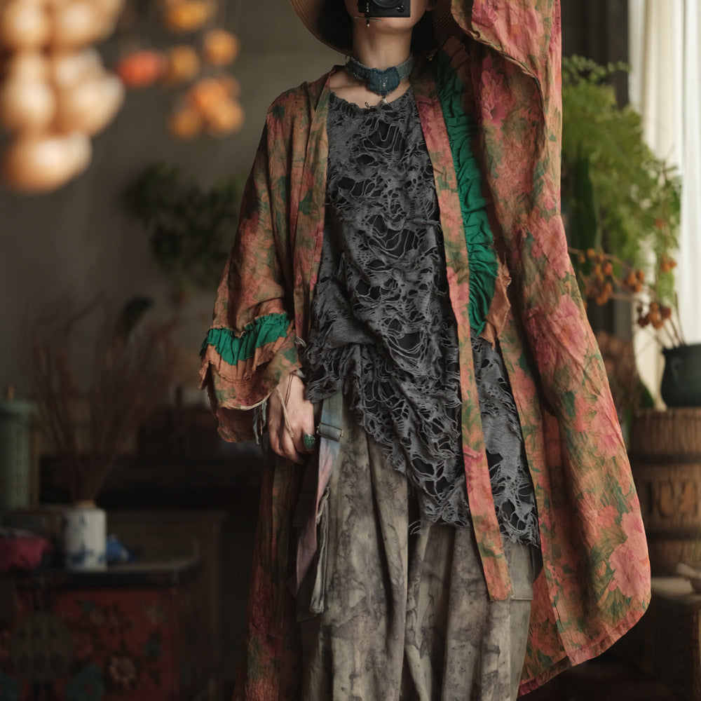 Vintage Floral Ramie Long Kimono – görsel 12