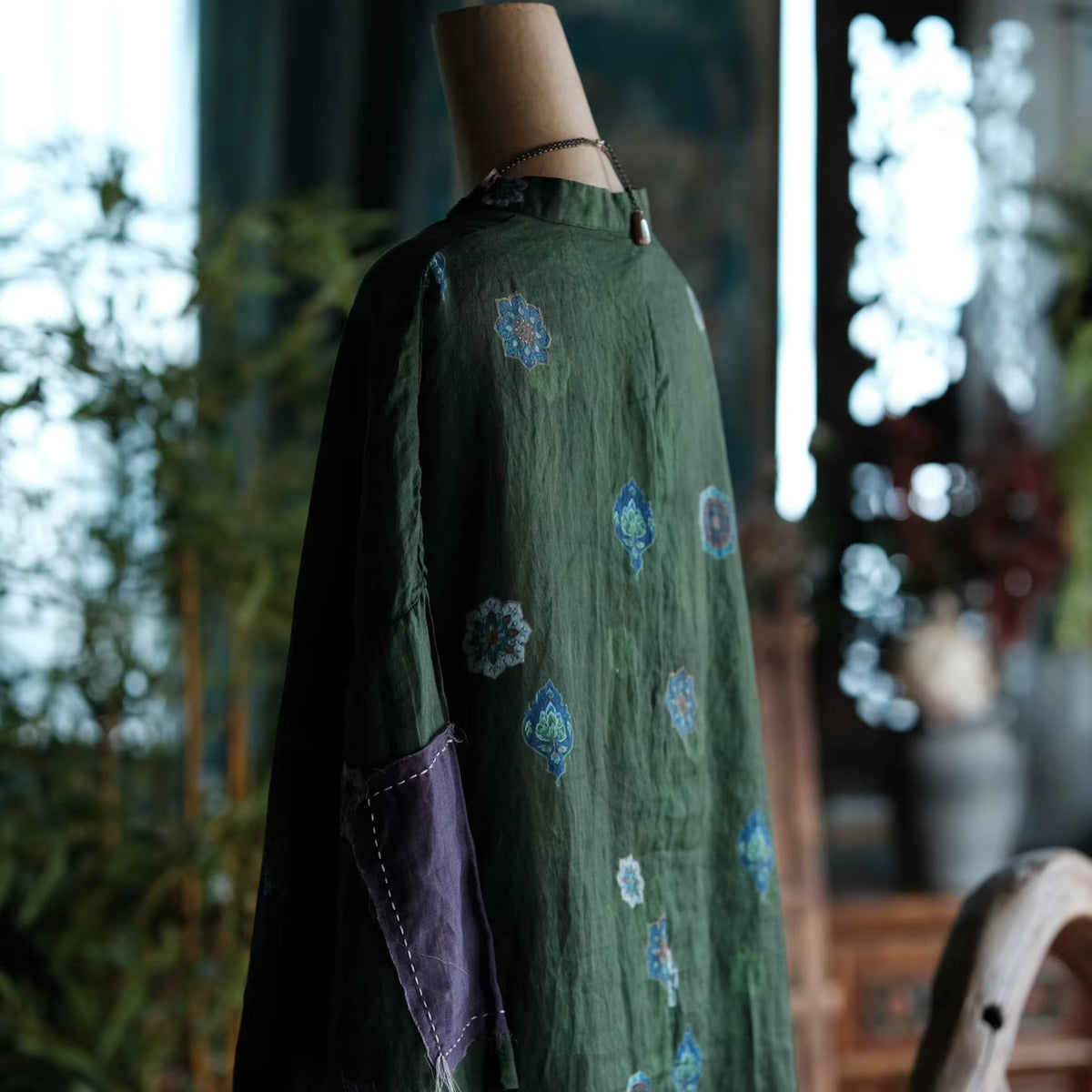 Willow Vintage Yeşil Noktalı Rami Elbise 5