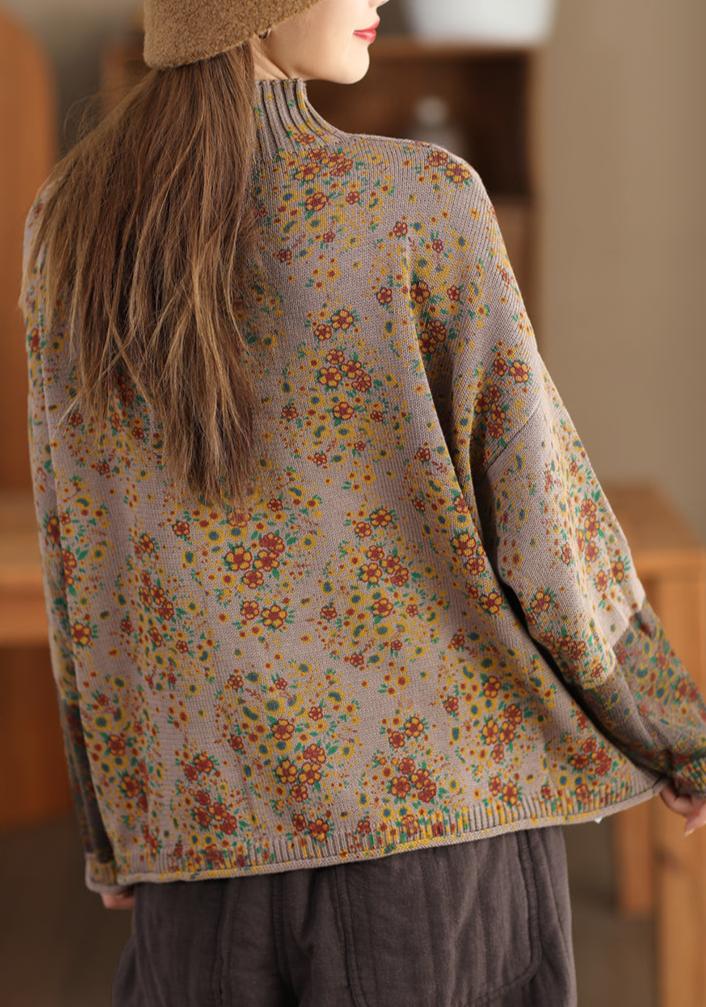 Vintage Çiçek Desenli Balıkçı Yaka Triko