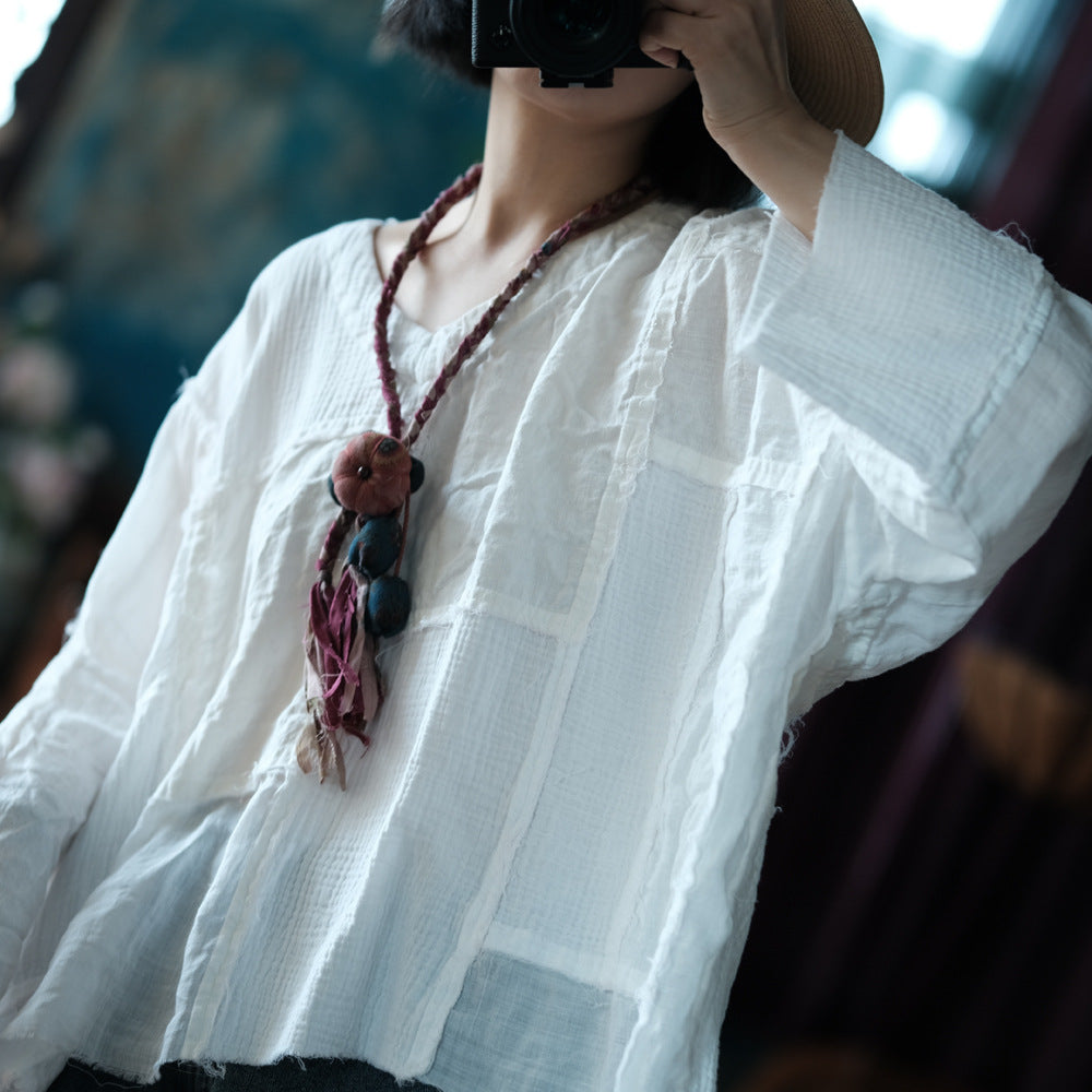Vintage Patchwork V-Yaka Bluz – detay görünümü 12
