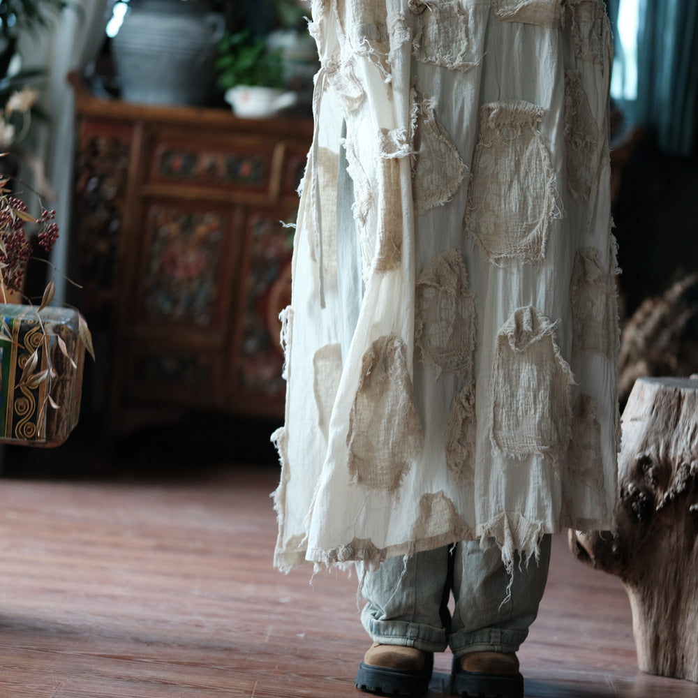Ekru Patchwork Tunik Elbise