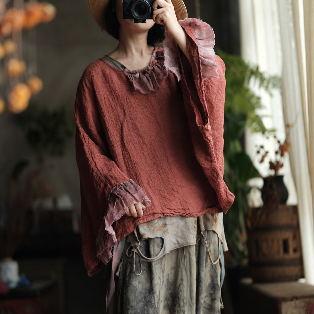 Heritage Ember Linen Patchwork Blouse – görsel 12