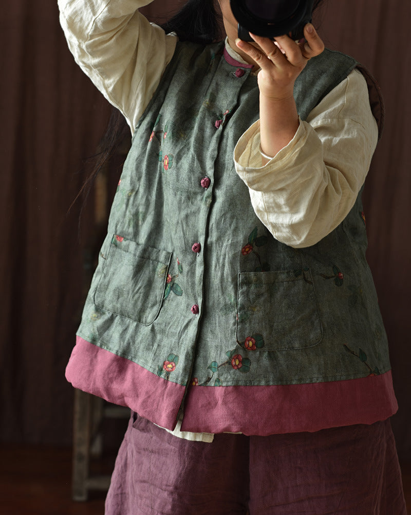 Vintage Blossom Patchwork Keten Yelek