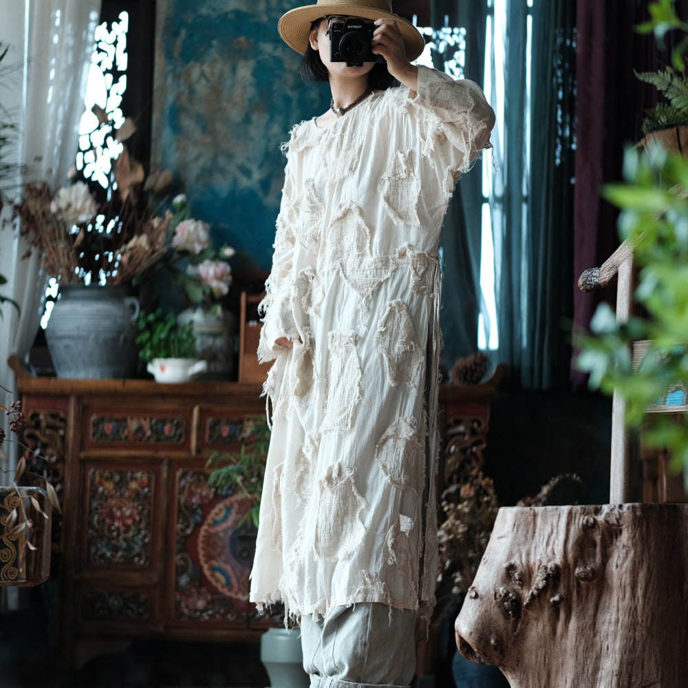 Ekru Patchwork Tunik Elbise
