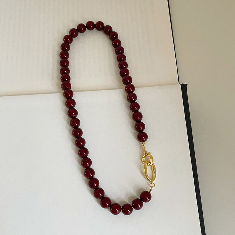 Minar Fransız Koyu Kırmızı Akik Choker Kolye