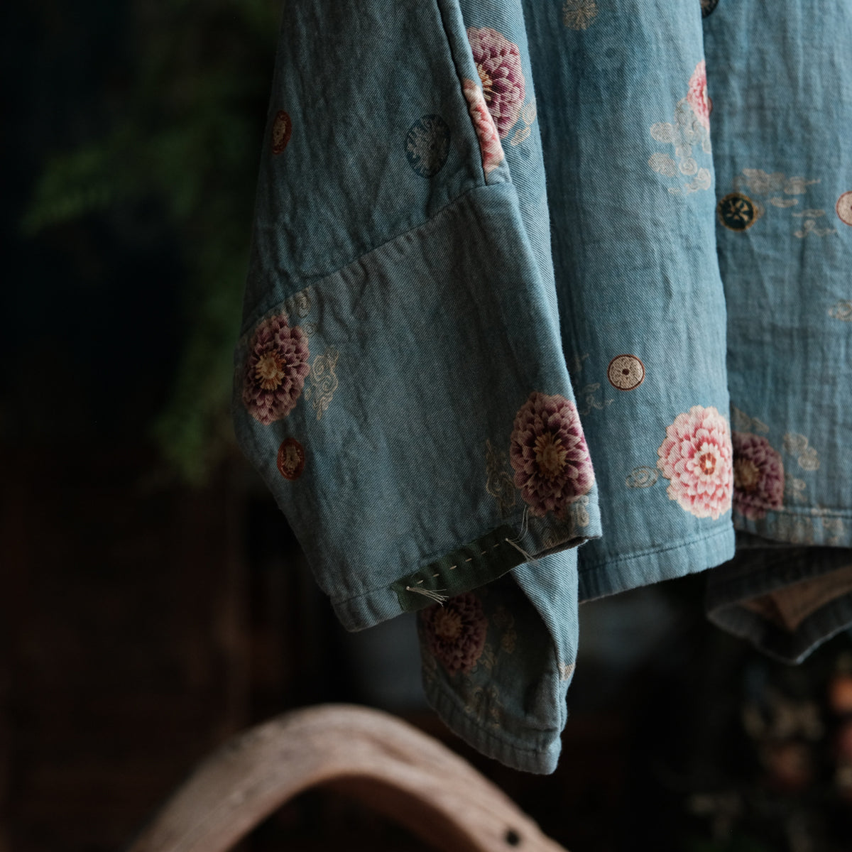 Blue Peony Çiçek İşlemeli Pamuk Bluz
