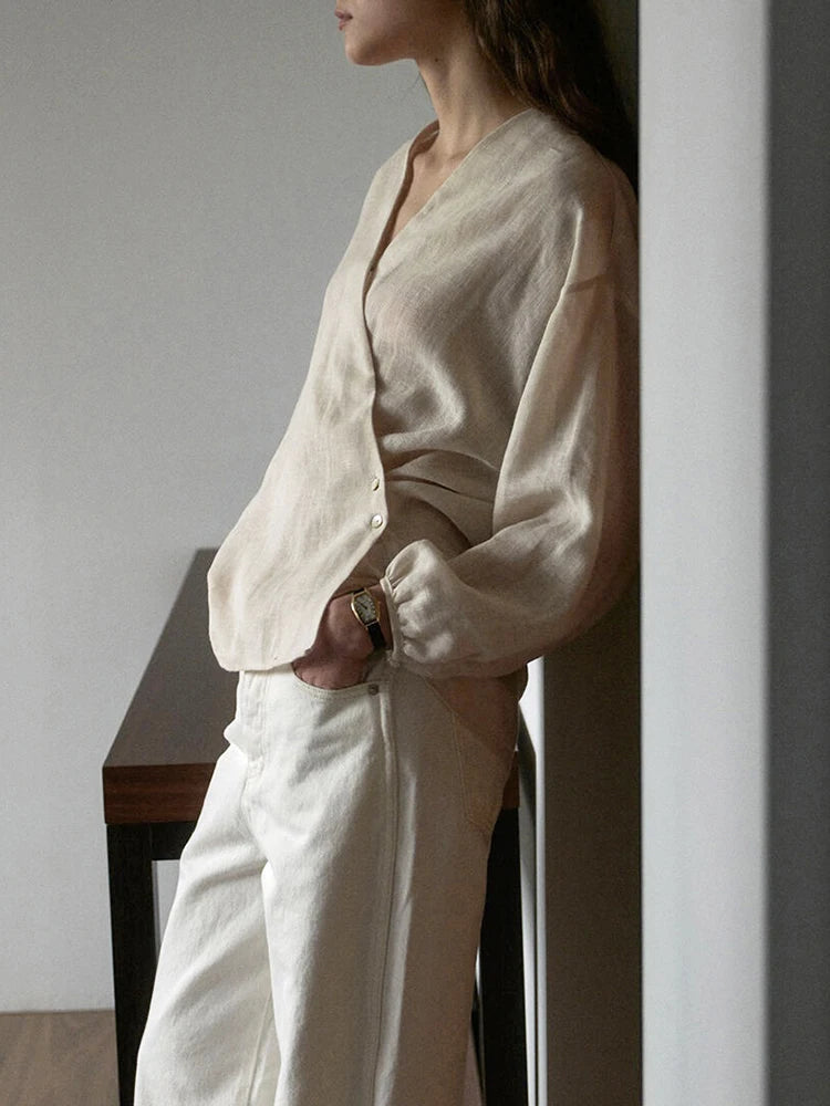 Natural Elegance %100 Keten Bluz