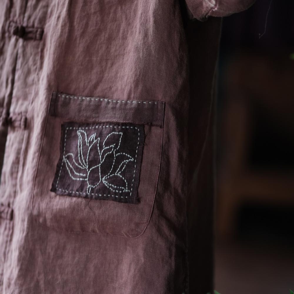 Vintage Lotus Nakışlı Keten Ceket