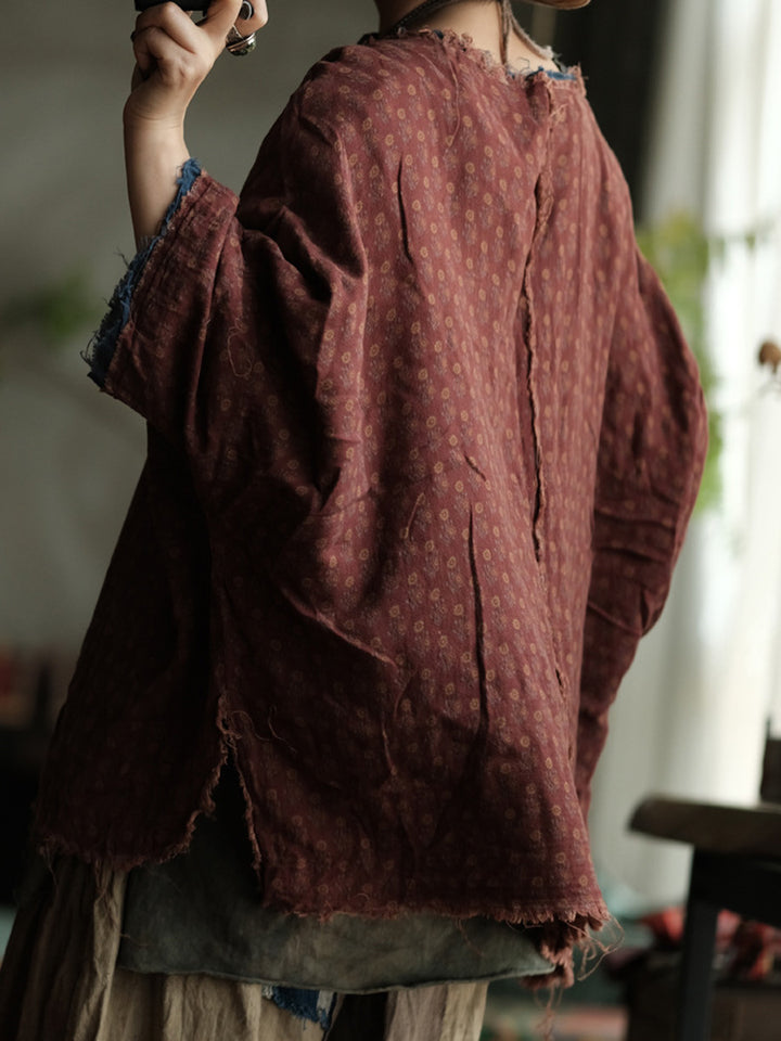 Women's Vintage Cotton Blouse | Relaxed Raw-Edge Oversized Top – görsel 4