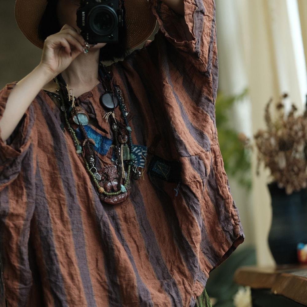 Vintage Striped Linen Tee – görsel 9