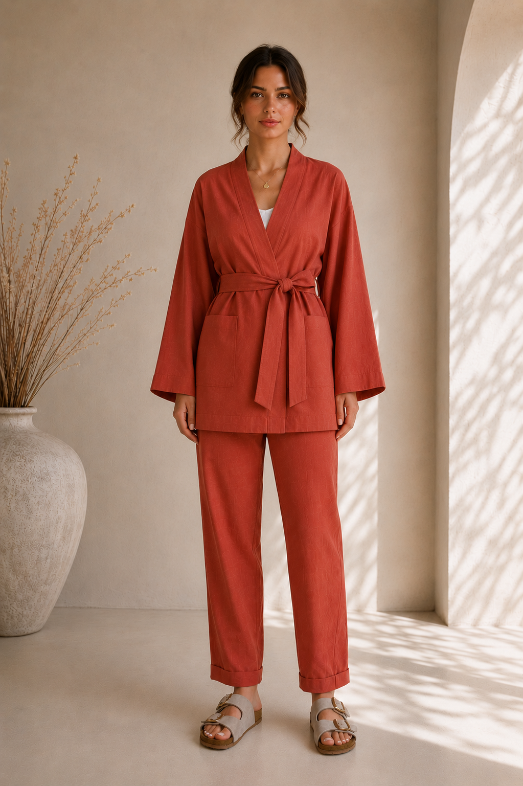 Terra Keten Kimono Pantolon Set