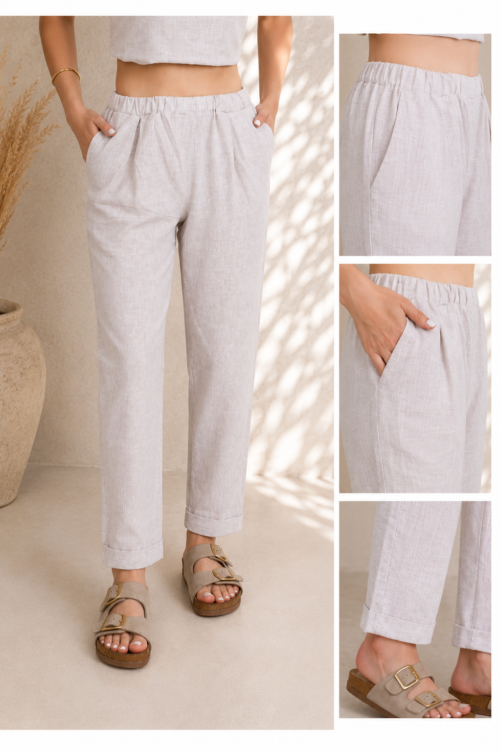 Luna Taş Keten Kimono Pantolon Takım