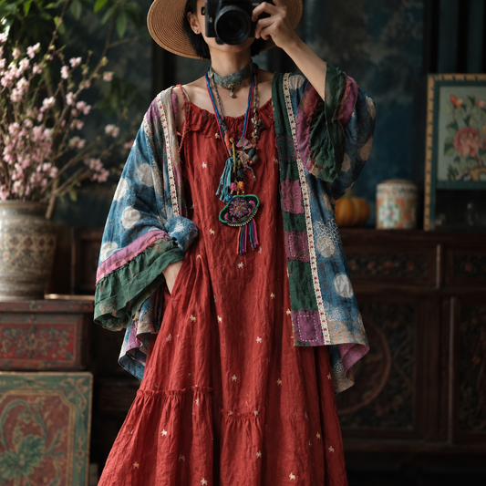 Sora Vintage Çiçekli Rami Kimono