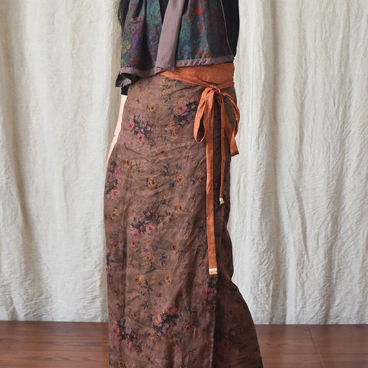 Bohemian Bloom %100 Keten Maxi Etek