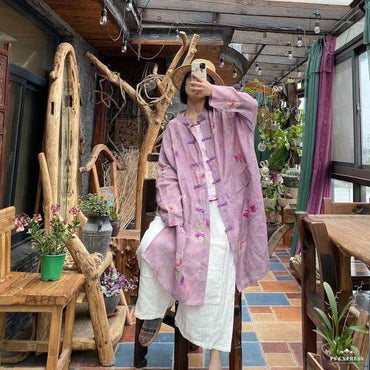Vintage Floral Ramie Linen Long Blouse – görsel 10