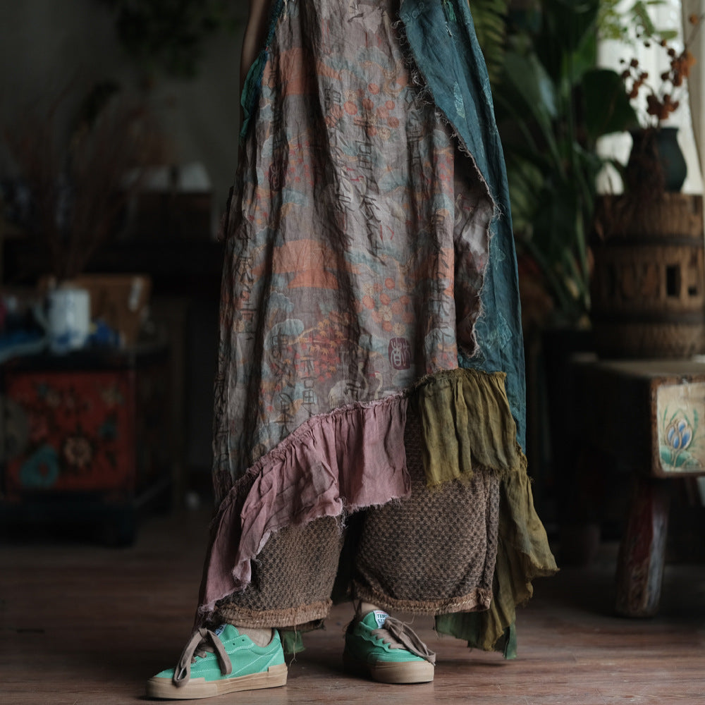 Boho Patchwork Rami Elbise – %100 Doğal Rami Kumaş