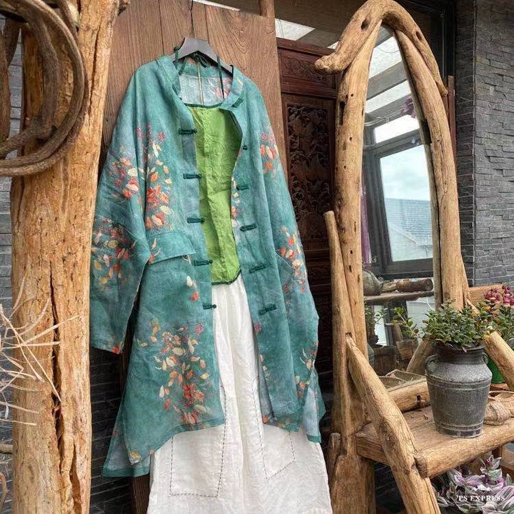 Vintage Floral Ramie Linen Long Blouse – görsel 9