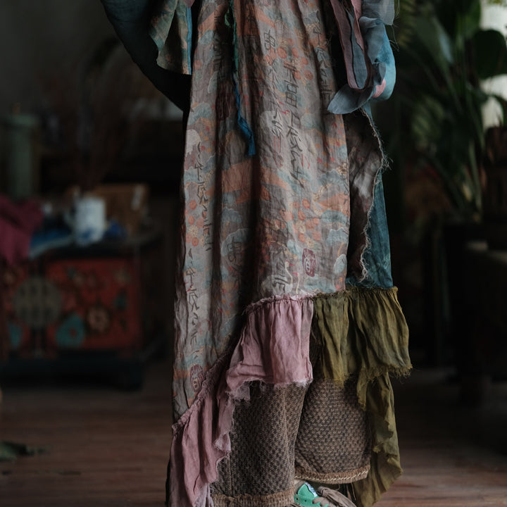 Boho Patchwork Rami Elbise – %100 Doğal Rami Kumaş