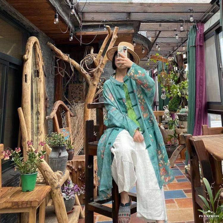 Vintage Floral Ramie Linen Long Blouse – görsel 5