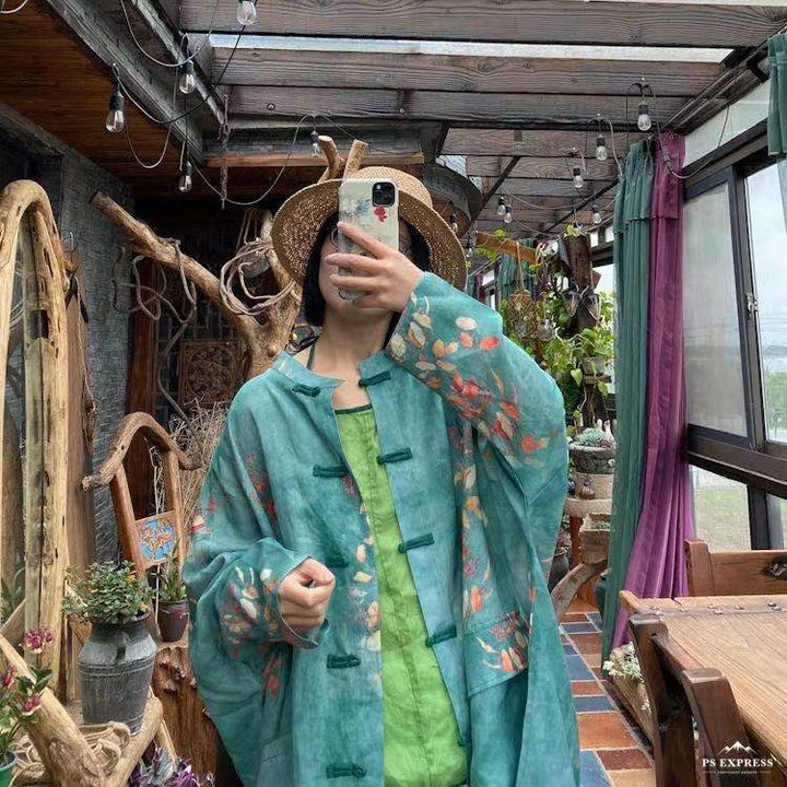 Vintage Floral Ramie Linen Long Blouse – görsel 7