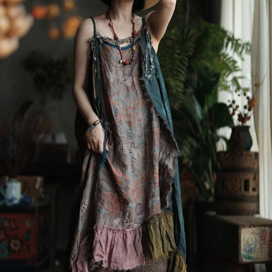 Boho Patchwork Rami Elbise – %100 Doğal Rami Kumaş