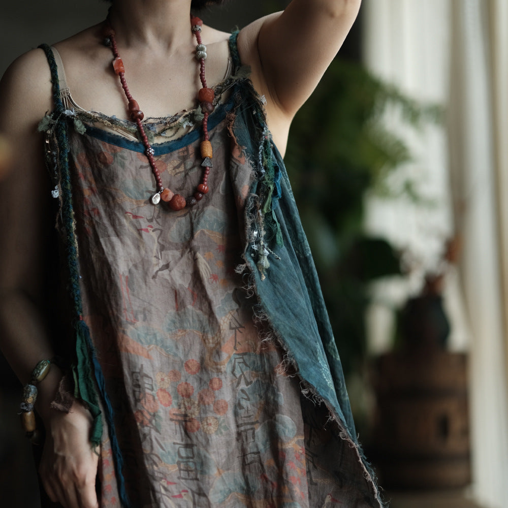 Boho Patchwork Rami Elbise – %100 Doğal Rami Kumaş