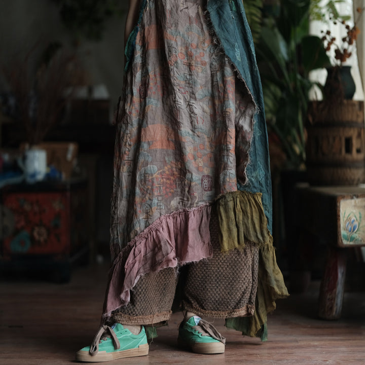 Boho Patchwork Rami Elbise – %100 Doğal Rami Kumaş