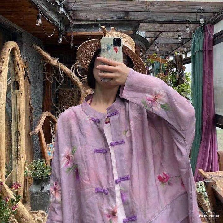 Vintage Floral Ramie Linen Long Blouse – görsel 12