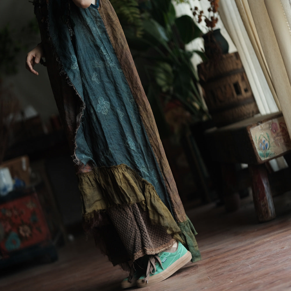 Boho Patchwork Rami Elbise – %100 Doğal Rami Kumaş