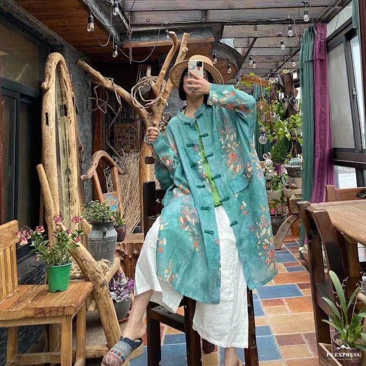 Vintage Floral Ramie Linen Long Blouse – görsel 3