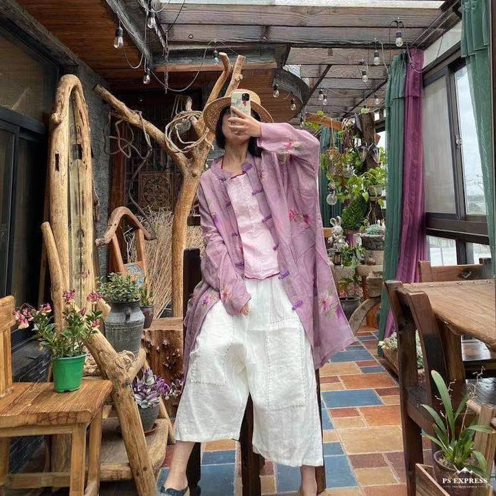 Vintage Floral Ramie Linen Long Blouse – görsel 11