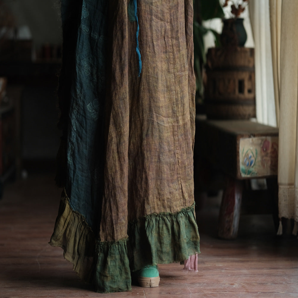 Boho Patchwork Rami Elbise – %100 Doğal Rami Kumaş