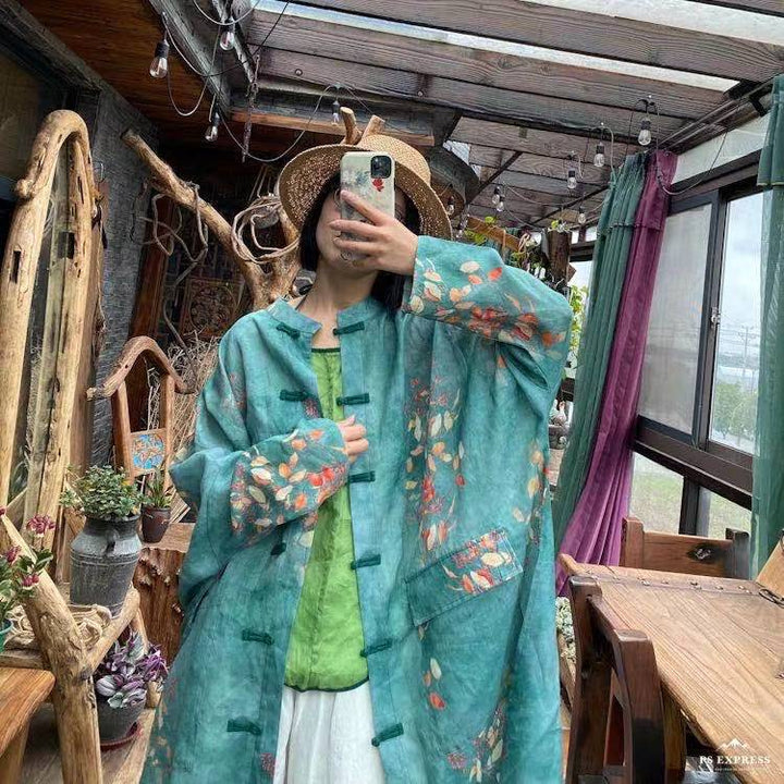 Vintage Floral Ramie Linen Long Blouse – görsel 6